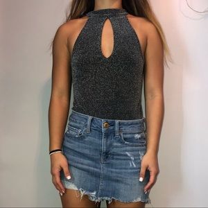 GLITTER GREY KEYHOLE BODYSUIT